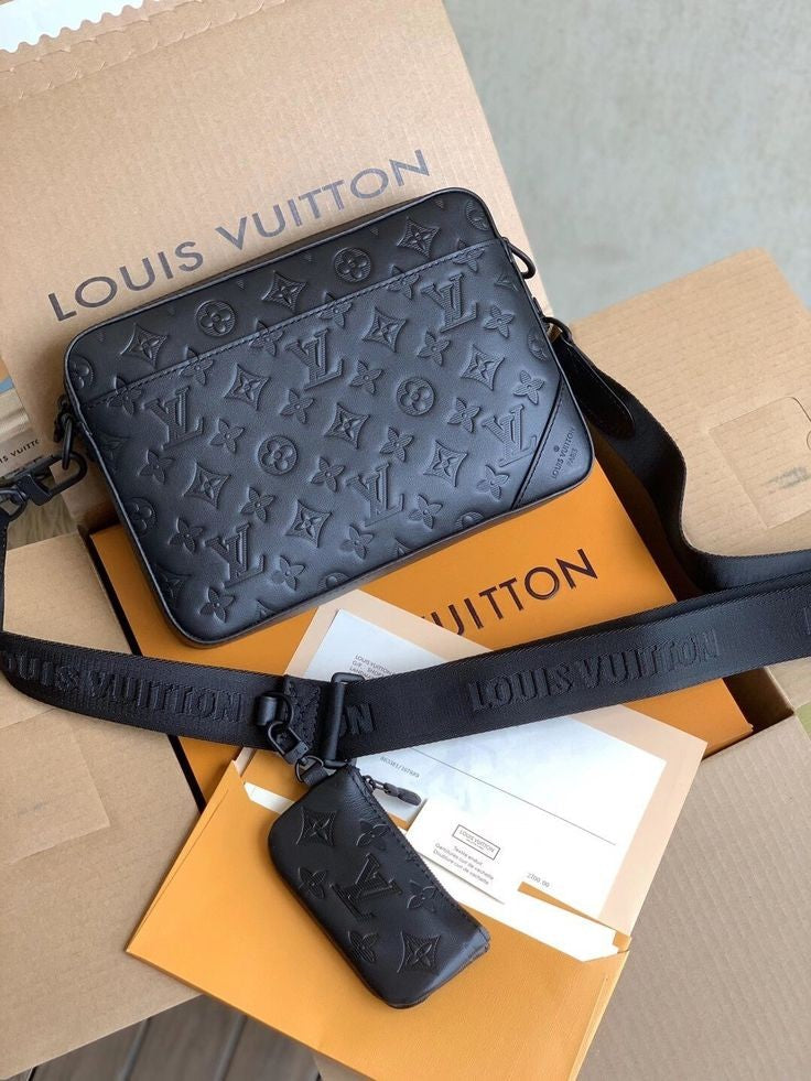 LV Black Embossed Trio Messenger Bag