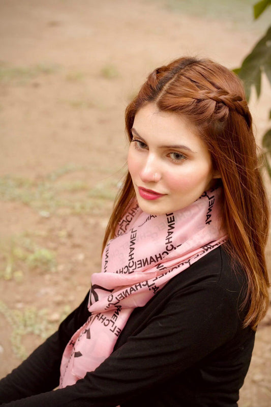 Chanel Printed Pink Silk Scarf