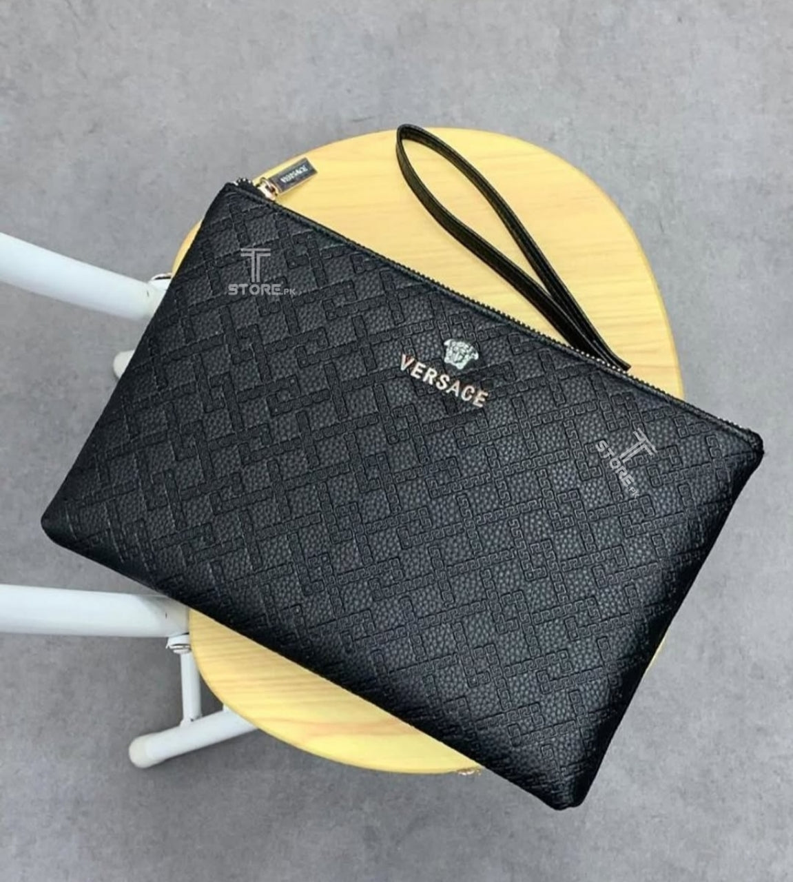Versace Black Leather Men's Handbag