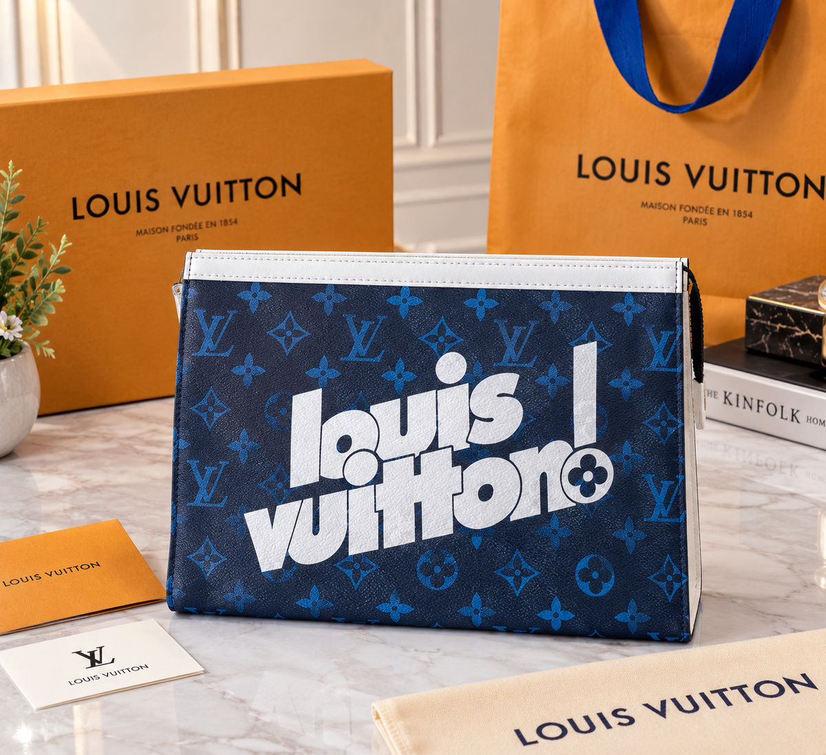 LV Blue Painted Pochette Men's Clutch