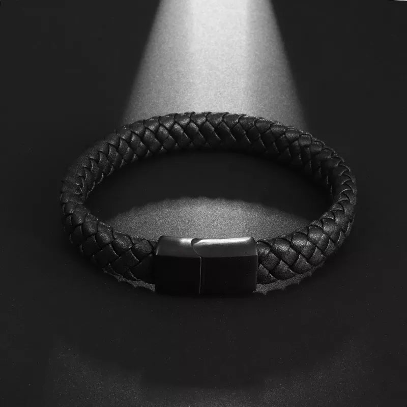Black Braided Charm Bracelet for Men - T Store.pk
