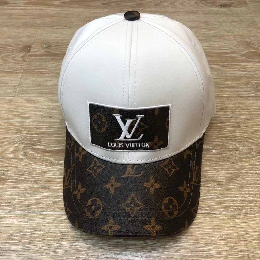 LV Monogram Logo Printed White Cap
