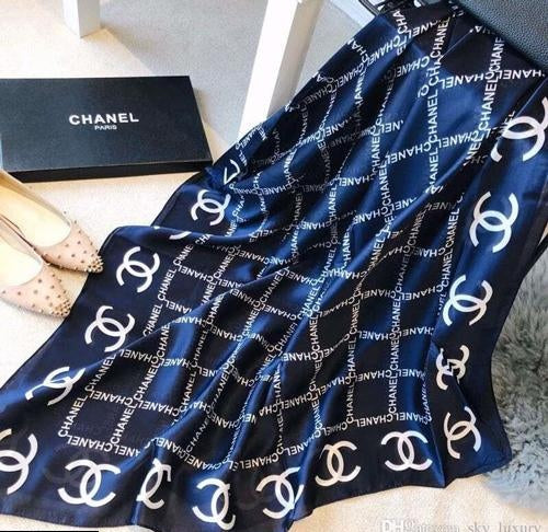 Chanel Printed Blue Silk Scarf - T Store.pk
