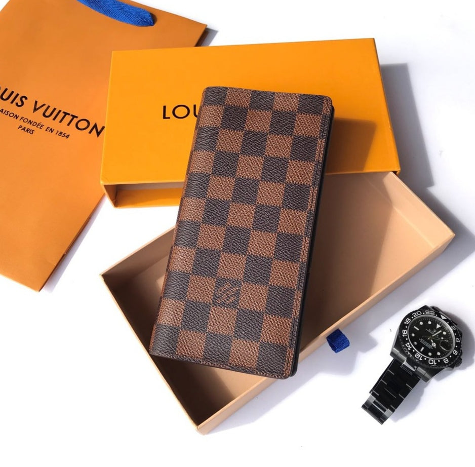 LV Check Plaid Brown Long Wallet - T Store.pk