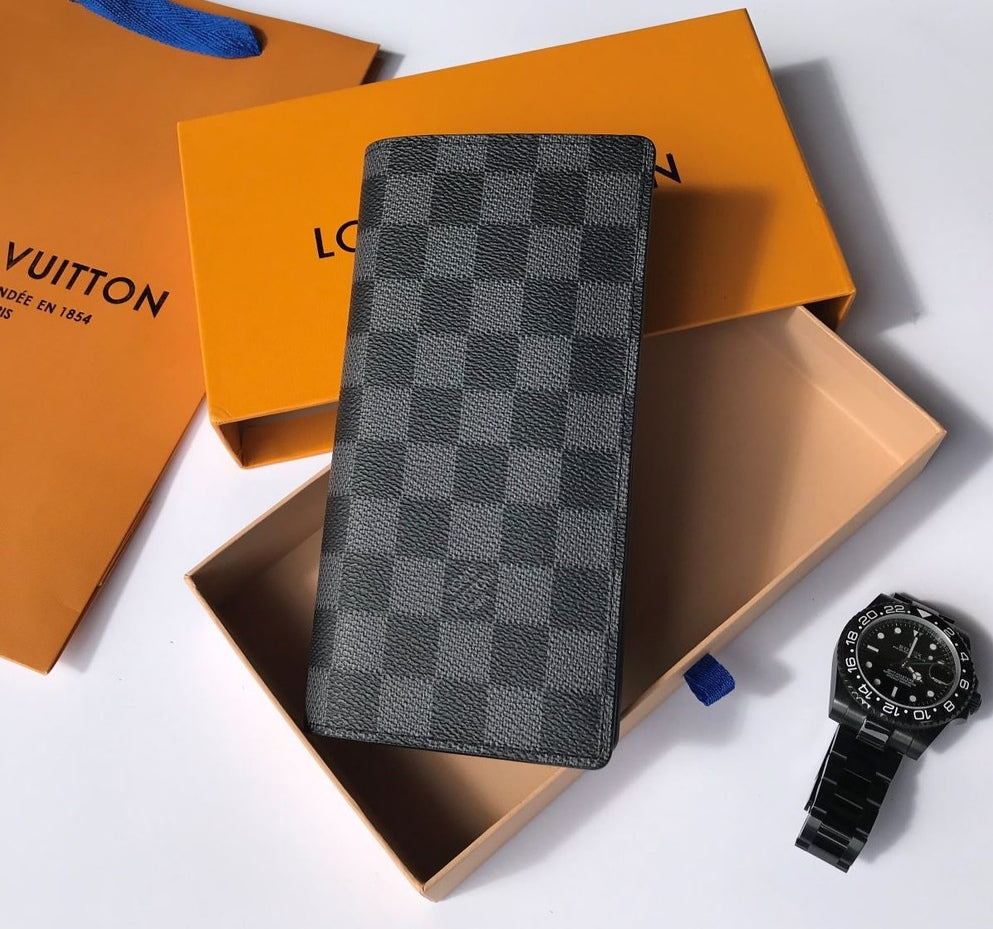 LV Check Plaid Black Long Wallet - T Store.pk