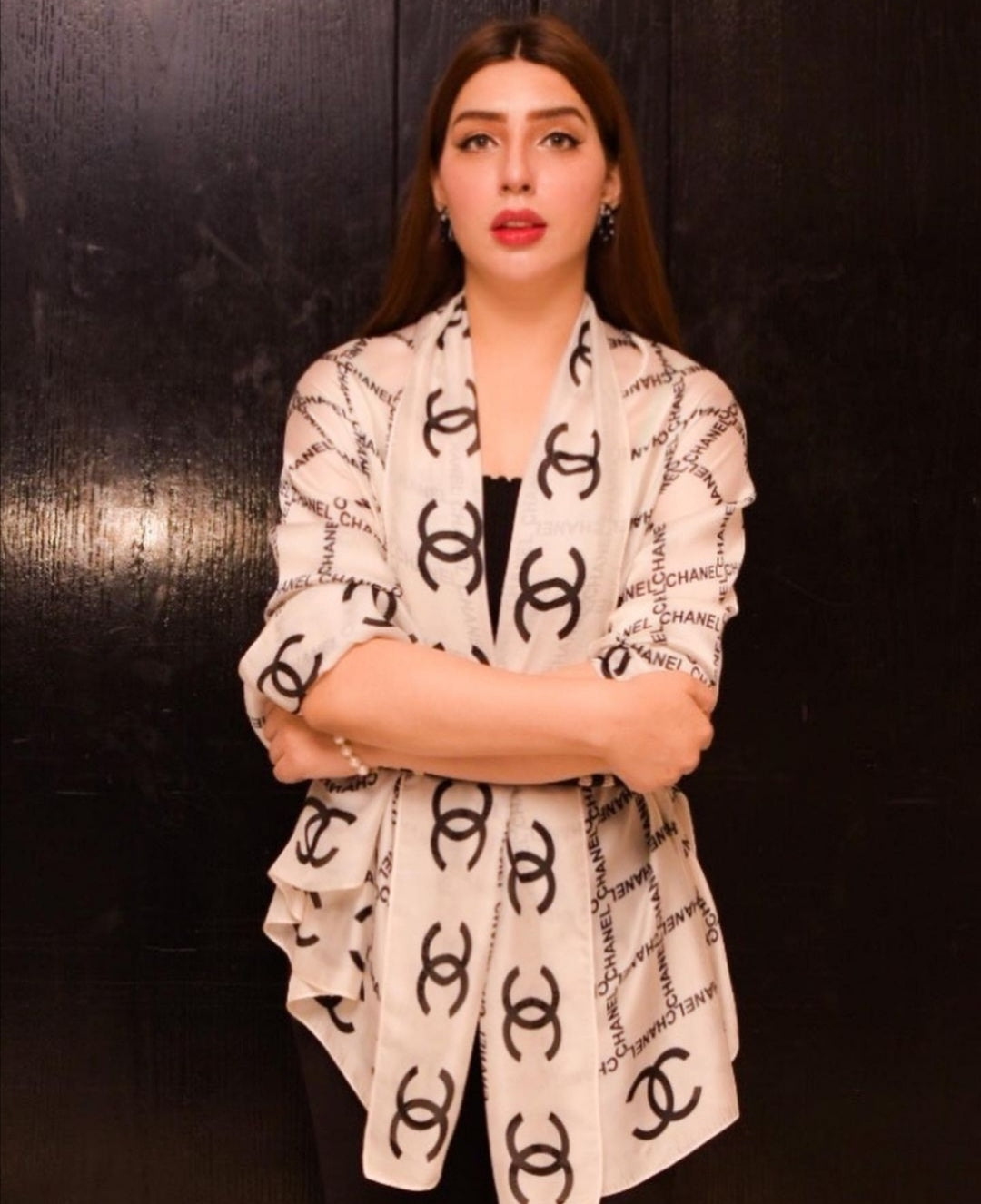 Chanel Printed White Silk Scarf