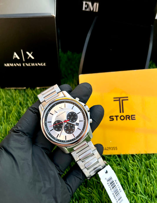 Original Armani Exchange AX1742 Chronograph Quartz Silver Dial Steel Strap Men’s Watch