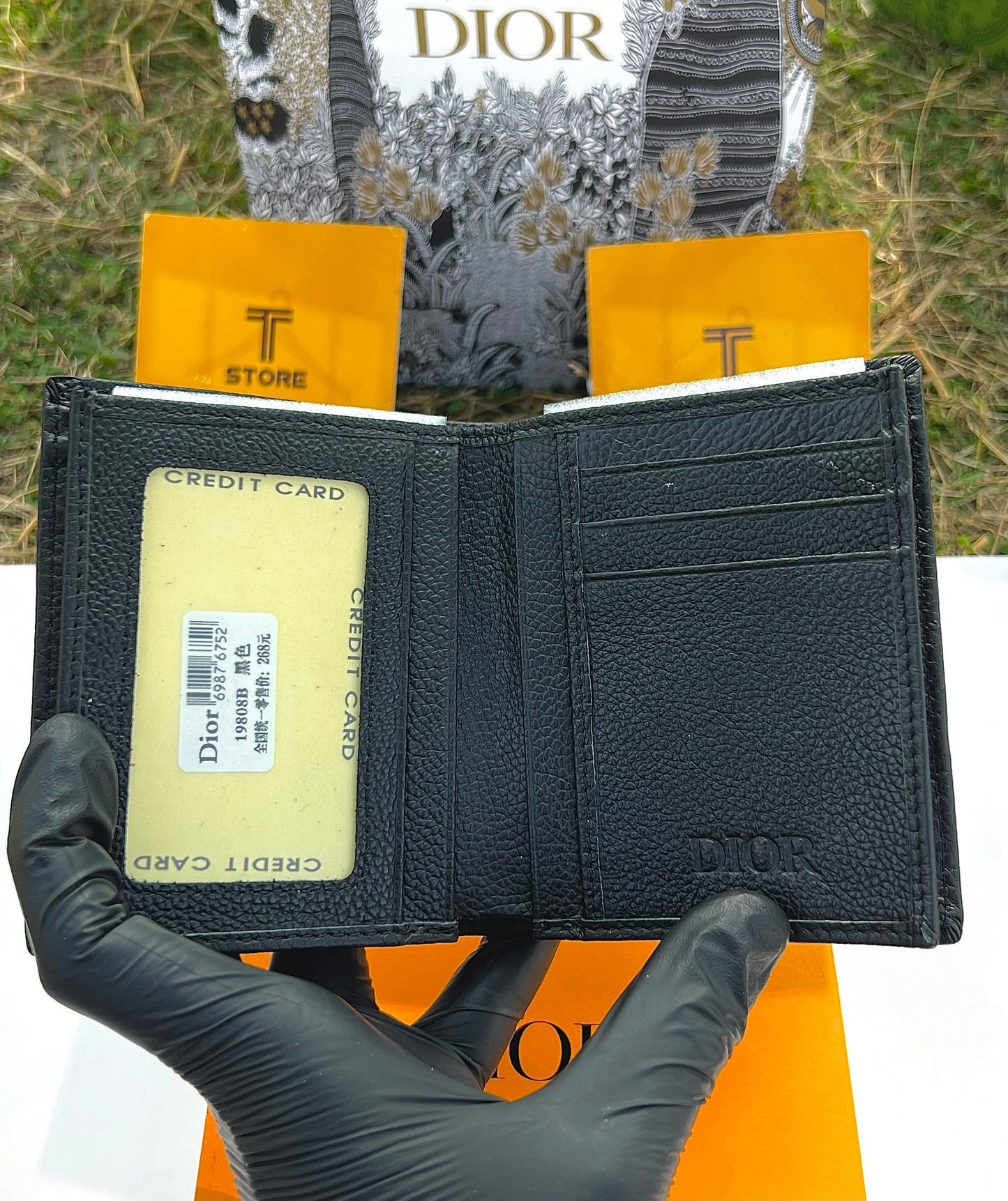 Dior Book Shape Black Embossed Genuine Leather Wallet