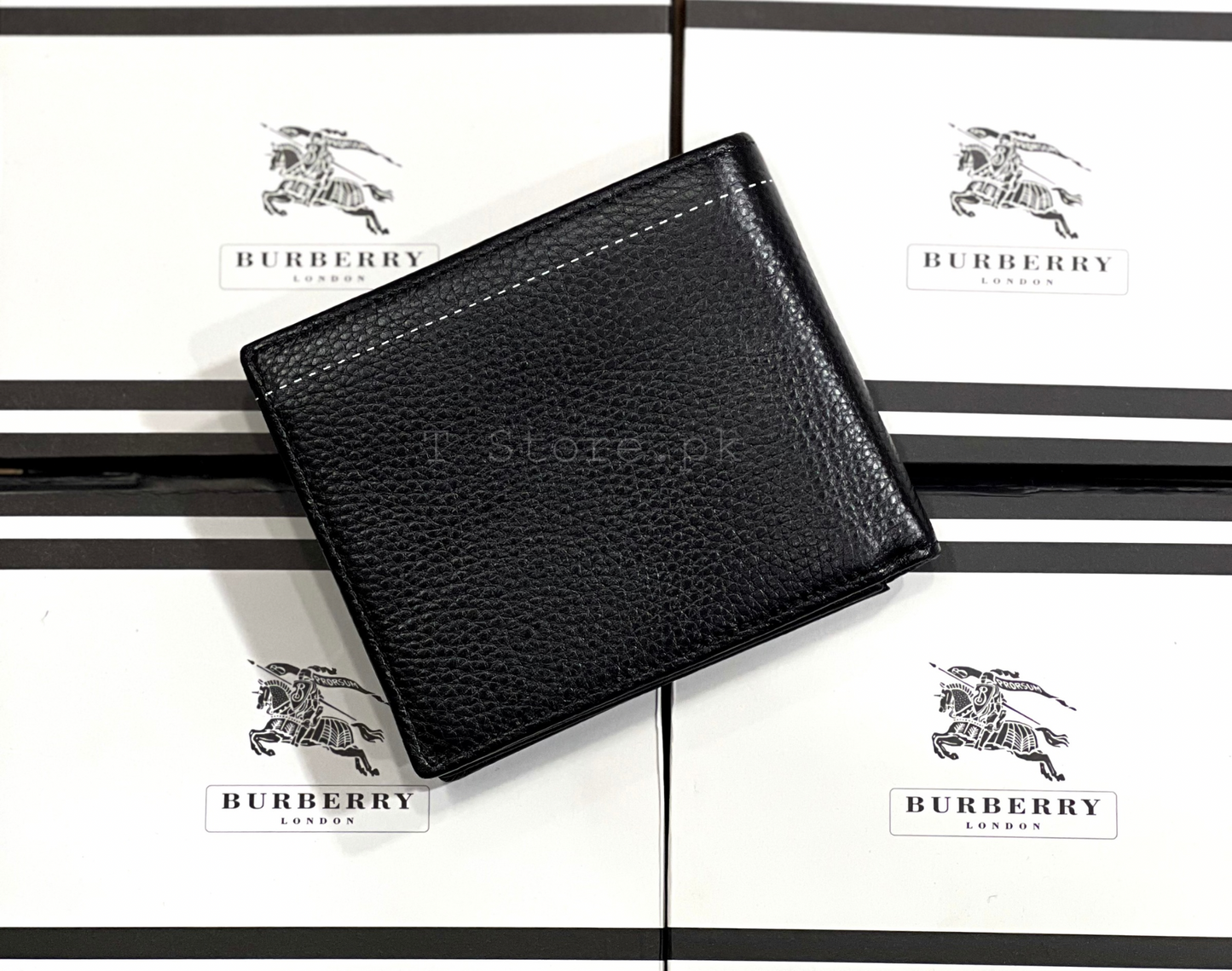 Burberry Plain Black Genuine Leather Wallet