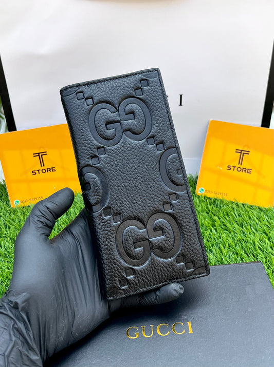 Gucci Black Large GG Logo Embossed Genuine Leather Long Wallet