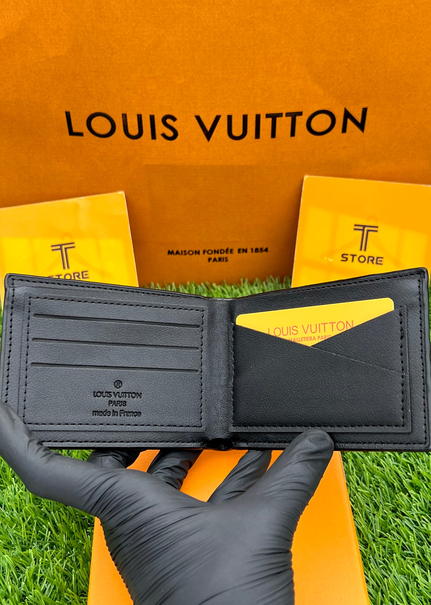 LV Black Flower Printed Wallet