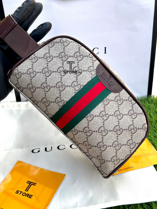 Gucci Beige Strips Hand Pouch