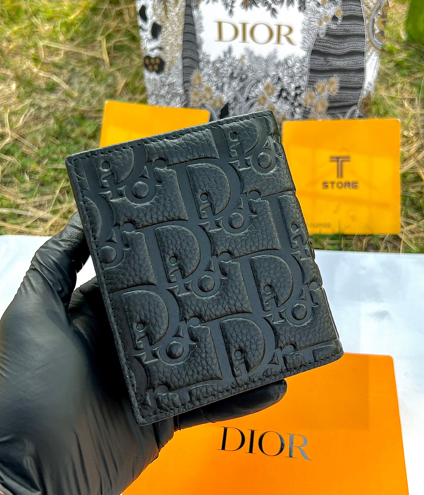 Dior Book Shape Black Embossed Genuine Leather Wallet