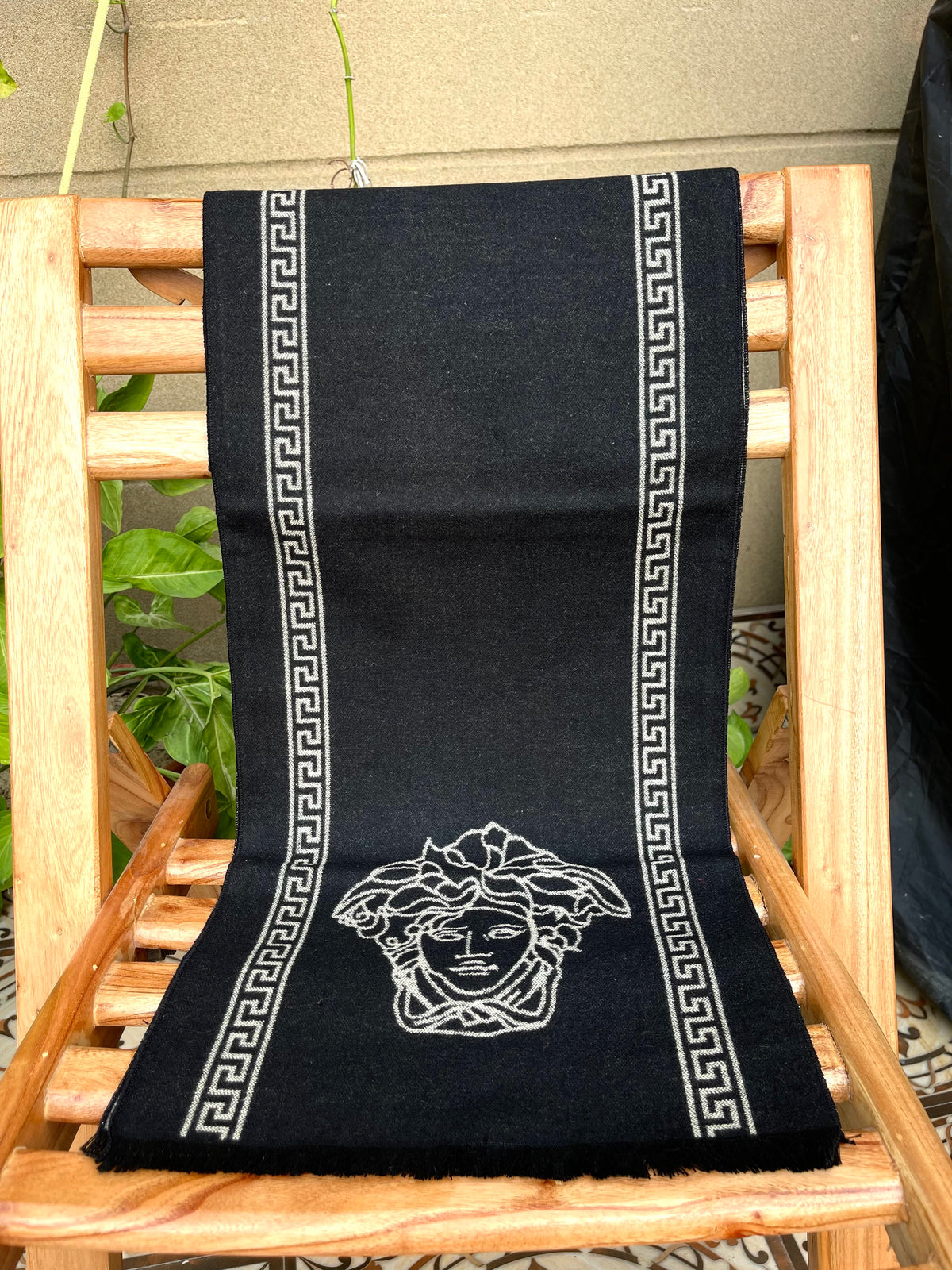 Versace Black Brown Logo Printed Muffler