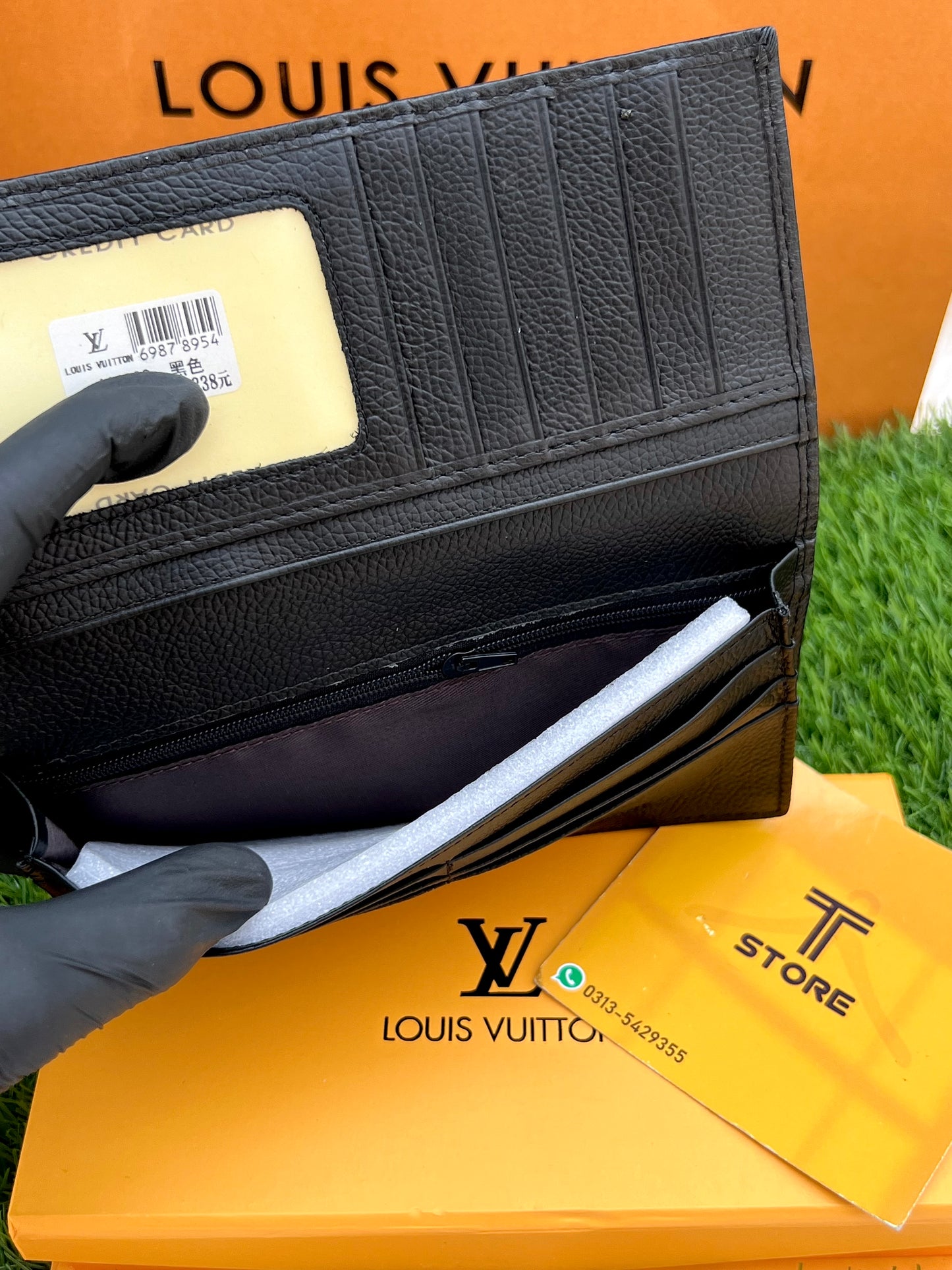 LV Black Embossed Check Genuine Leather Long Wallet