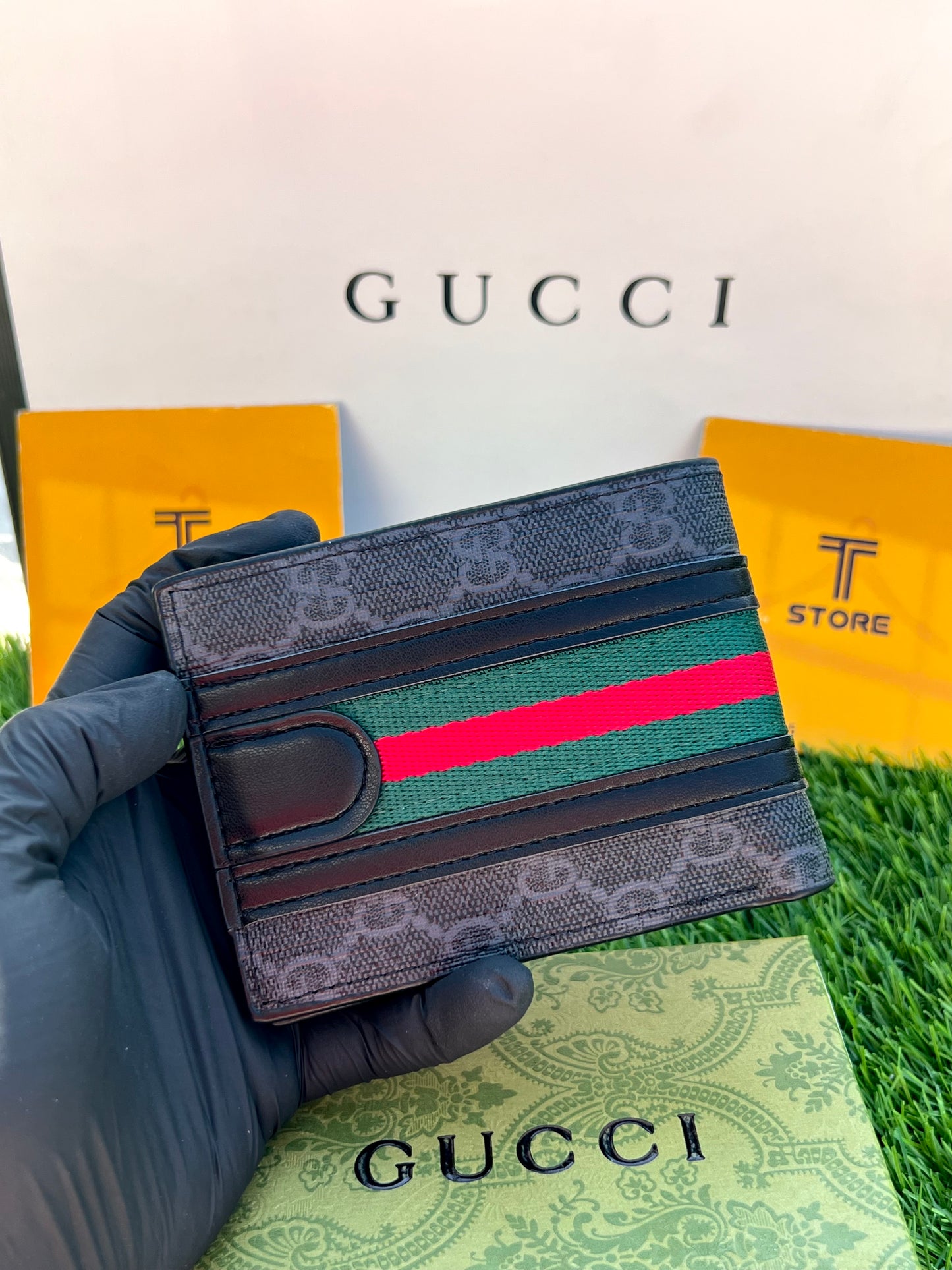 Gucci Strip Black Logo Printed Wallet