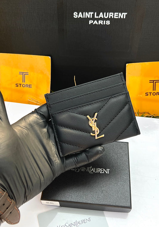 YSL Black Plain Golden Logo Cardholder