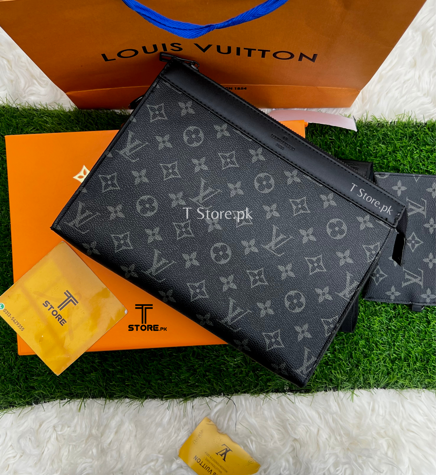 LV Black Flower Painted Men's Handbag