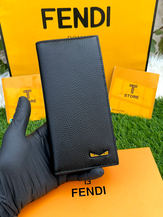 Fendi Black Plain Logo Genuine Leather Long Wallet