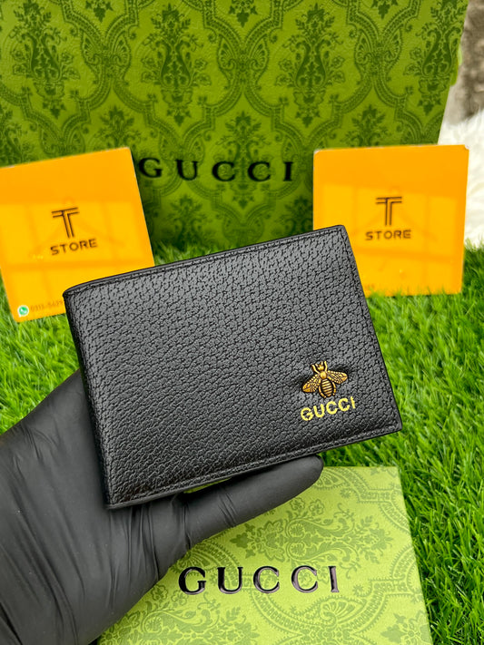 Gucci Black Plain Bee Logo Slim Wallet