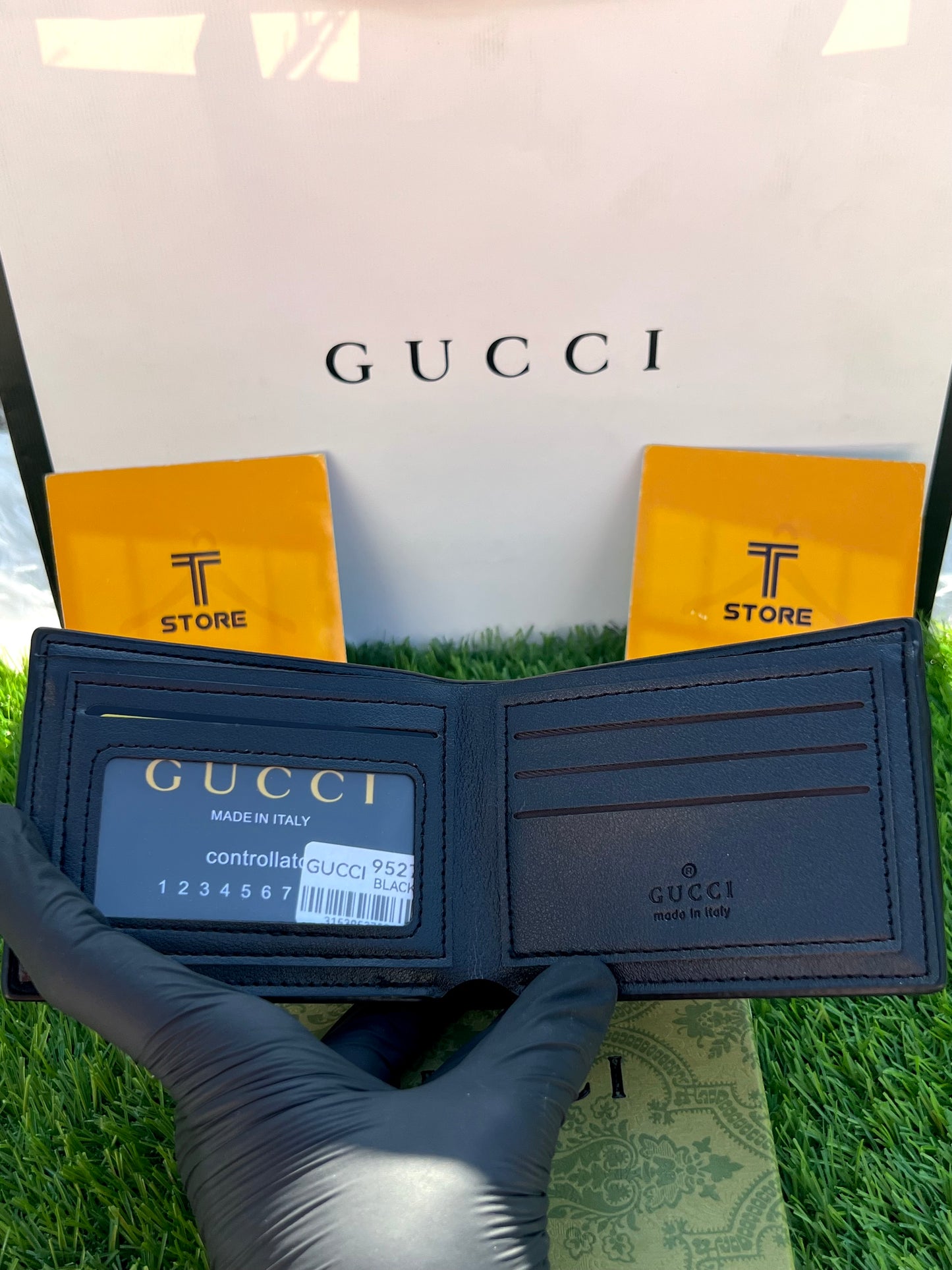 Gucci Strip Black Logo Printed Wallet