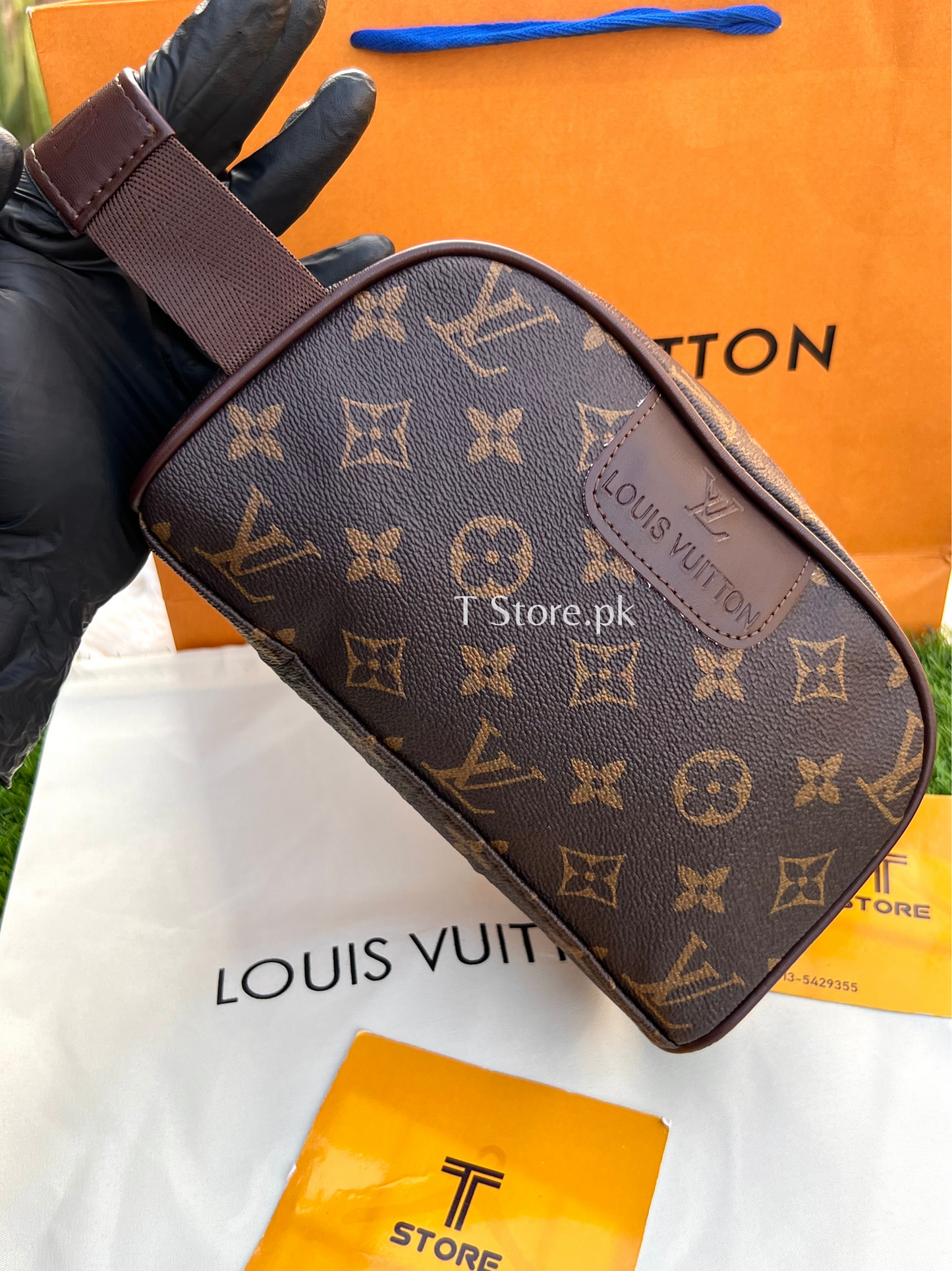 LV Brown Flower Hand Pouch