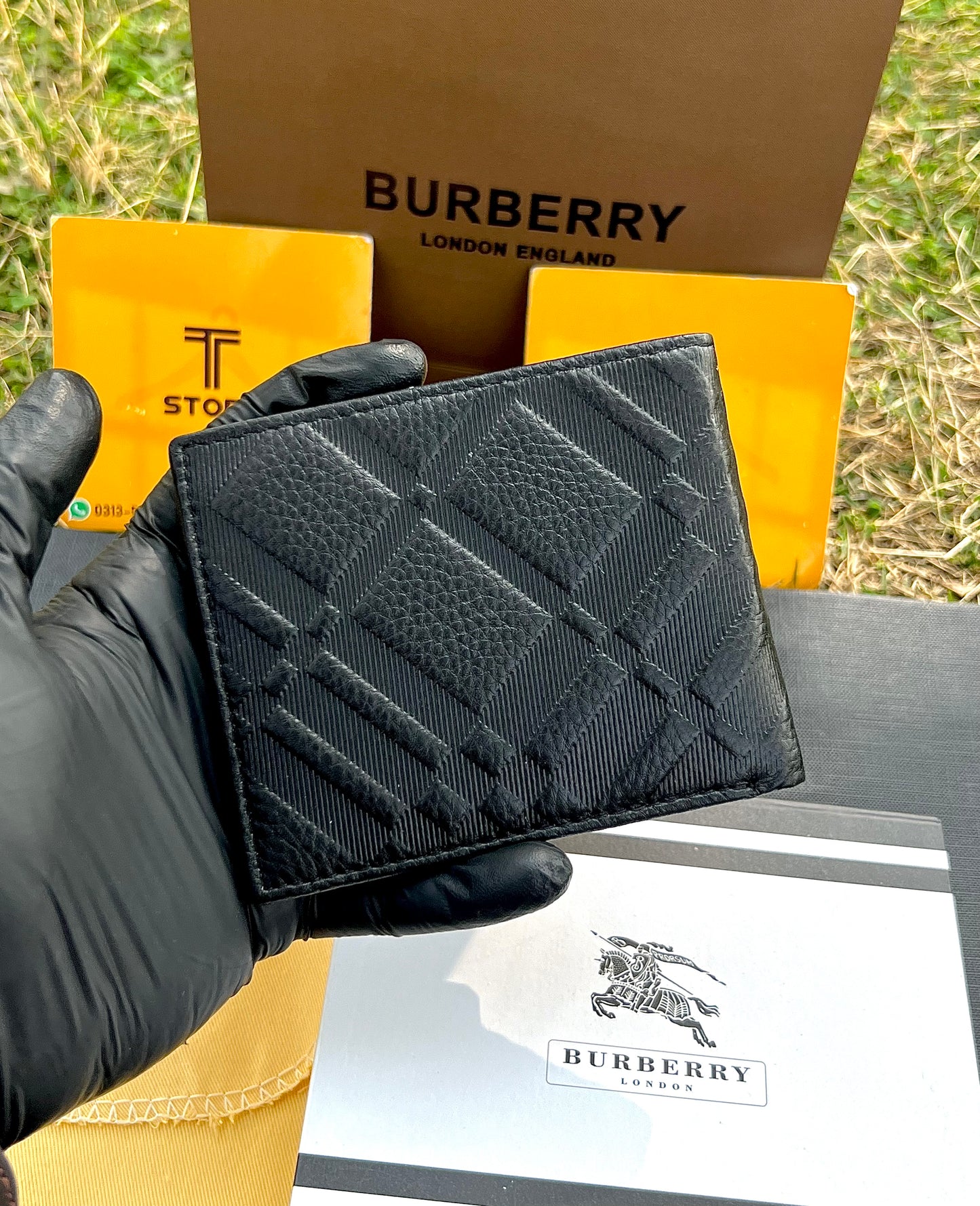 Burberry Black Plain Logo Genuine Leather Wallet