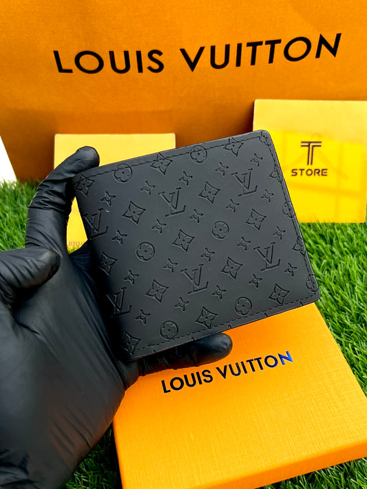 LV Embossed Matte Black Flap Wallet