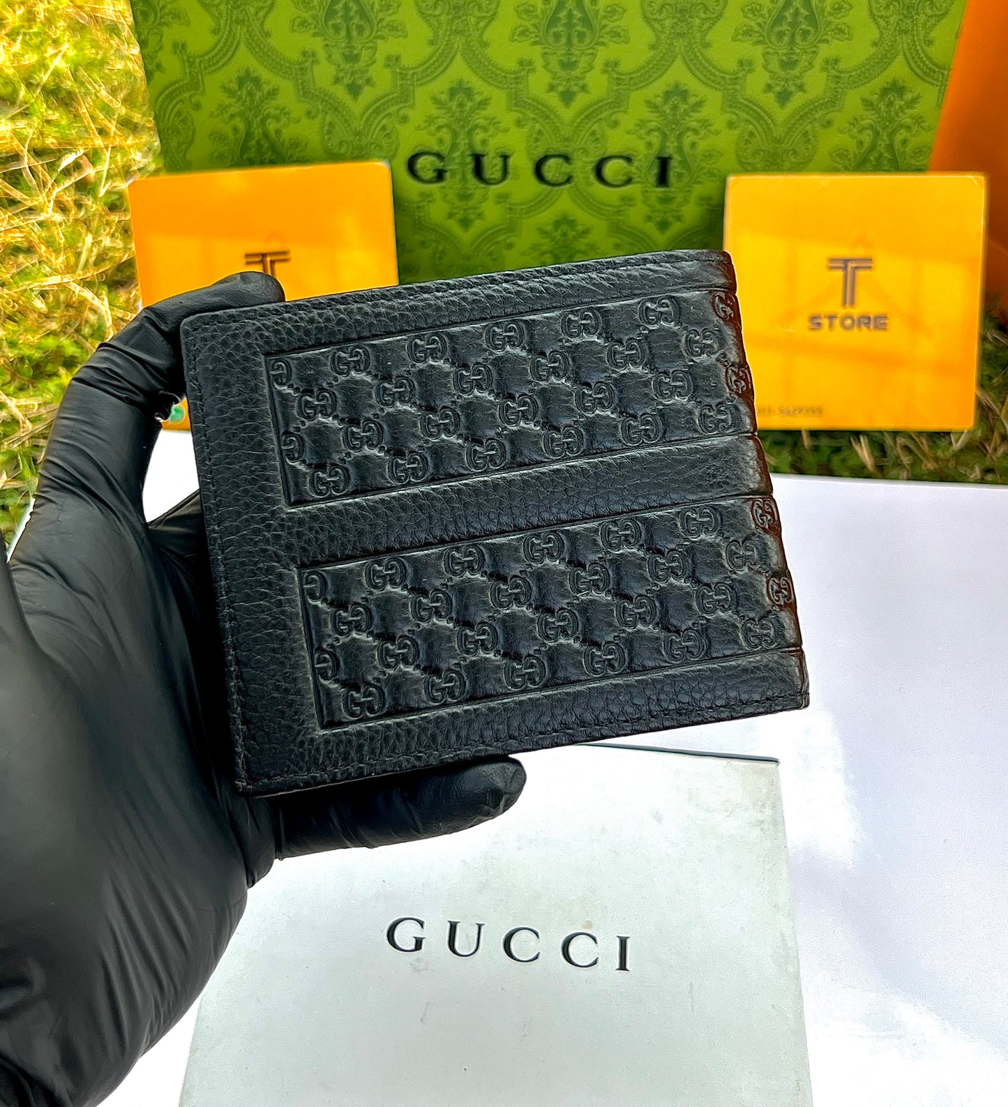 Gucci Black Embossed Middle Logo Genuine Leather Wallet