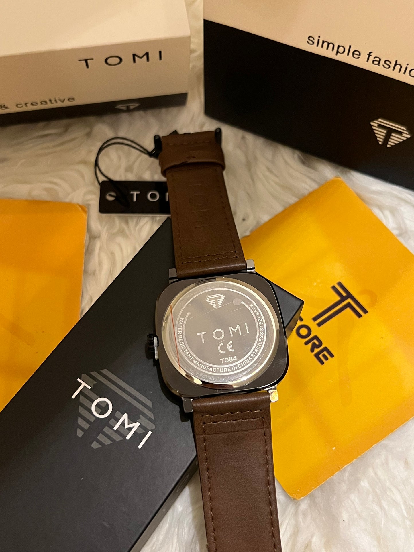 Tomi T-084 Brown Square Dial Wrist Watch for Men