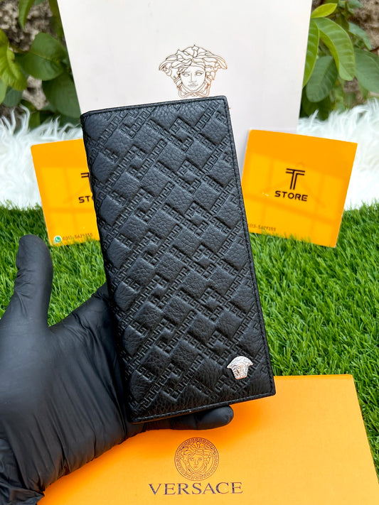 Versace Black Embossed Logo Genuine Leather Long Wallet