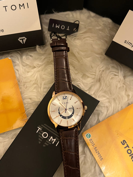 Tomi T-020 Day-Date Men’s Brown Strap Watch