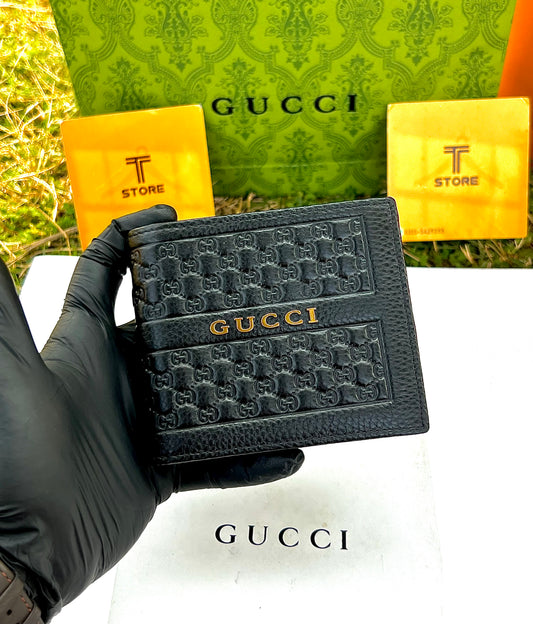 Gucci Black Embossed Middle Logo Genuine Leather Wallet