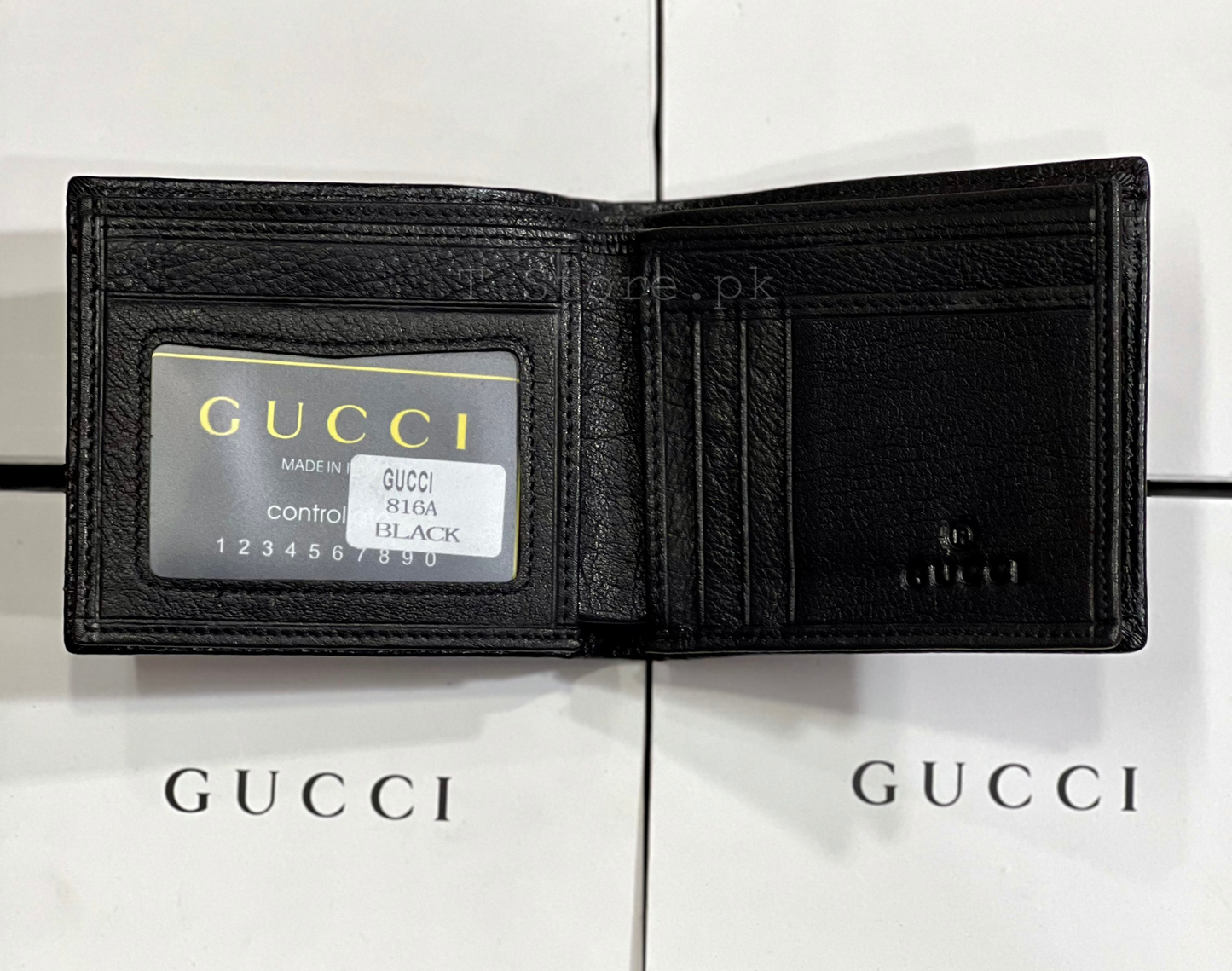 Gucci Black Plain Logo Strip Genuine Leather Wallet
