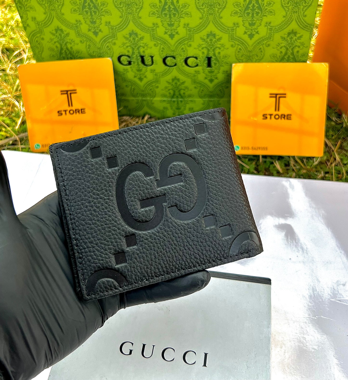 Gucci Black Embossed GG Logo Genuine Leather Wallet
