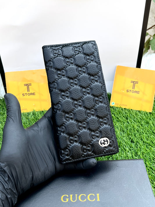 Gucci Black Logo Embossed Genuine Leather Long Wallet