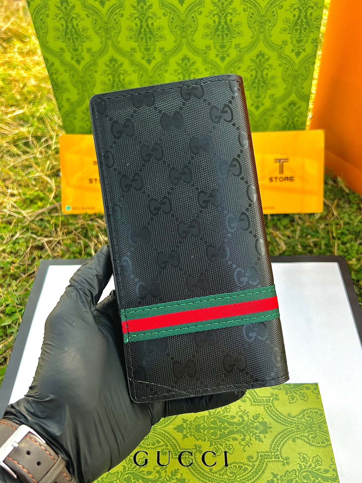 Gucci Black Strip Long Wallet