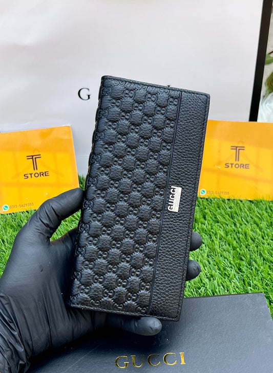 Gucci Black Embossed Side Logo Genuine Leather Long Wallet