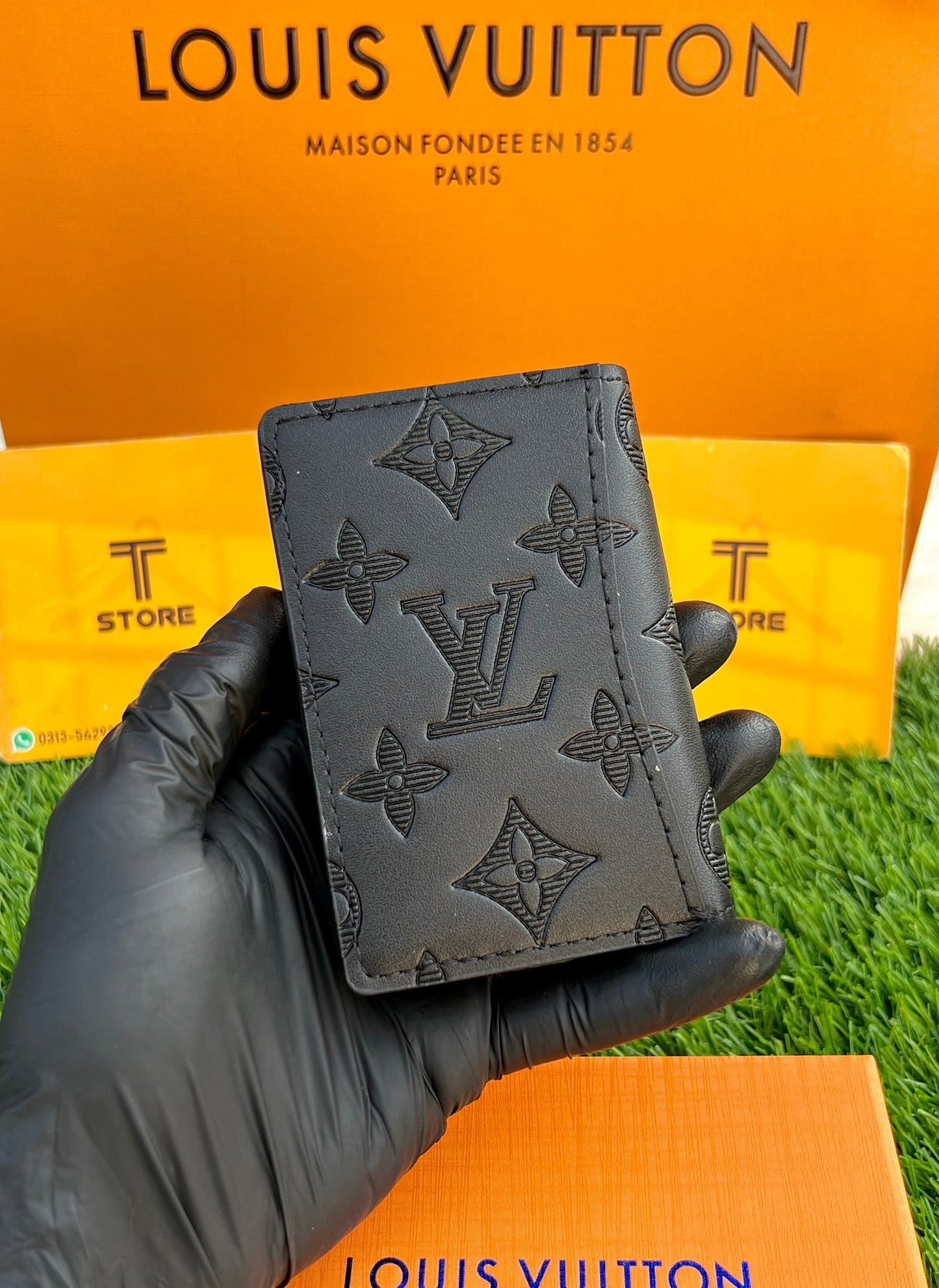LV Black Flower Embossed Pocket Organizer/Cardholder