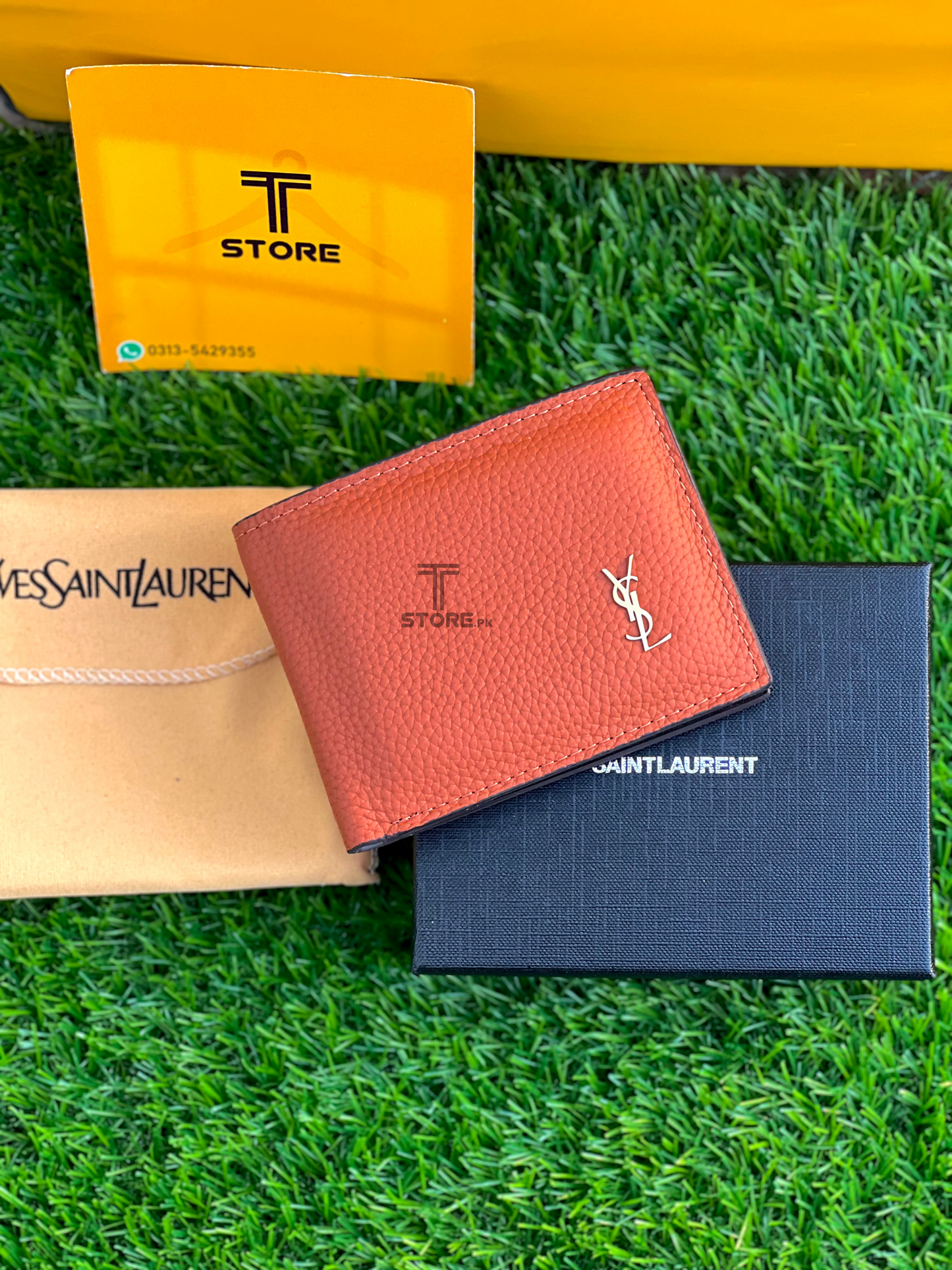 YSL Brown Plain Genuine Leather Wallet