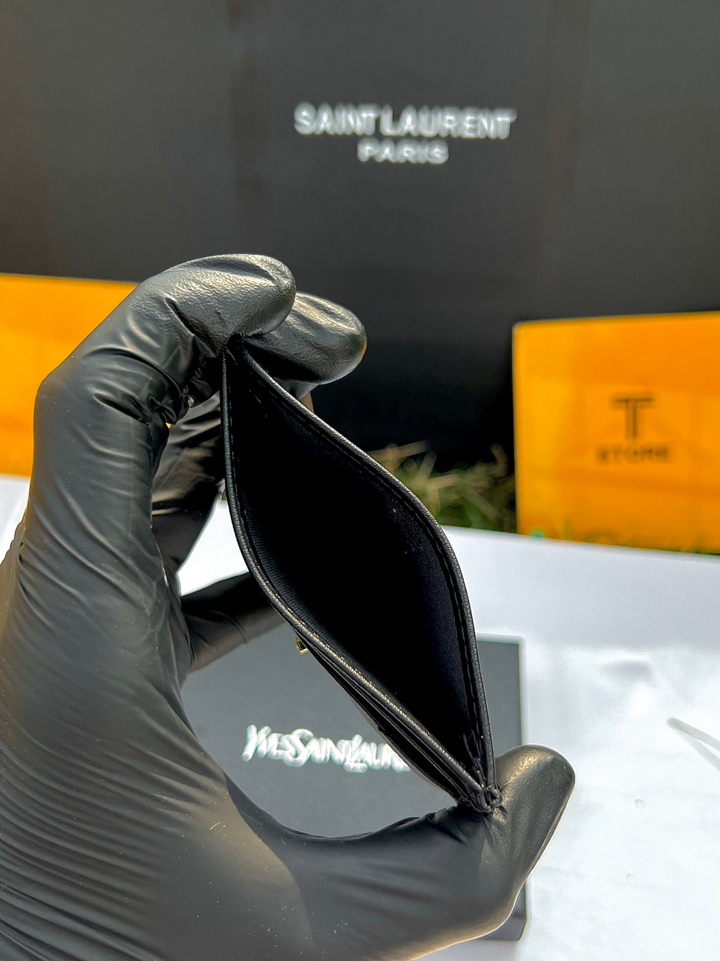 YSL Black Plain Black Logo Cardholder