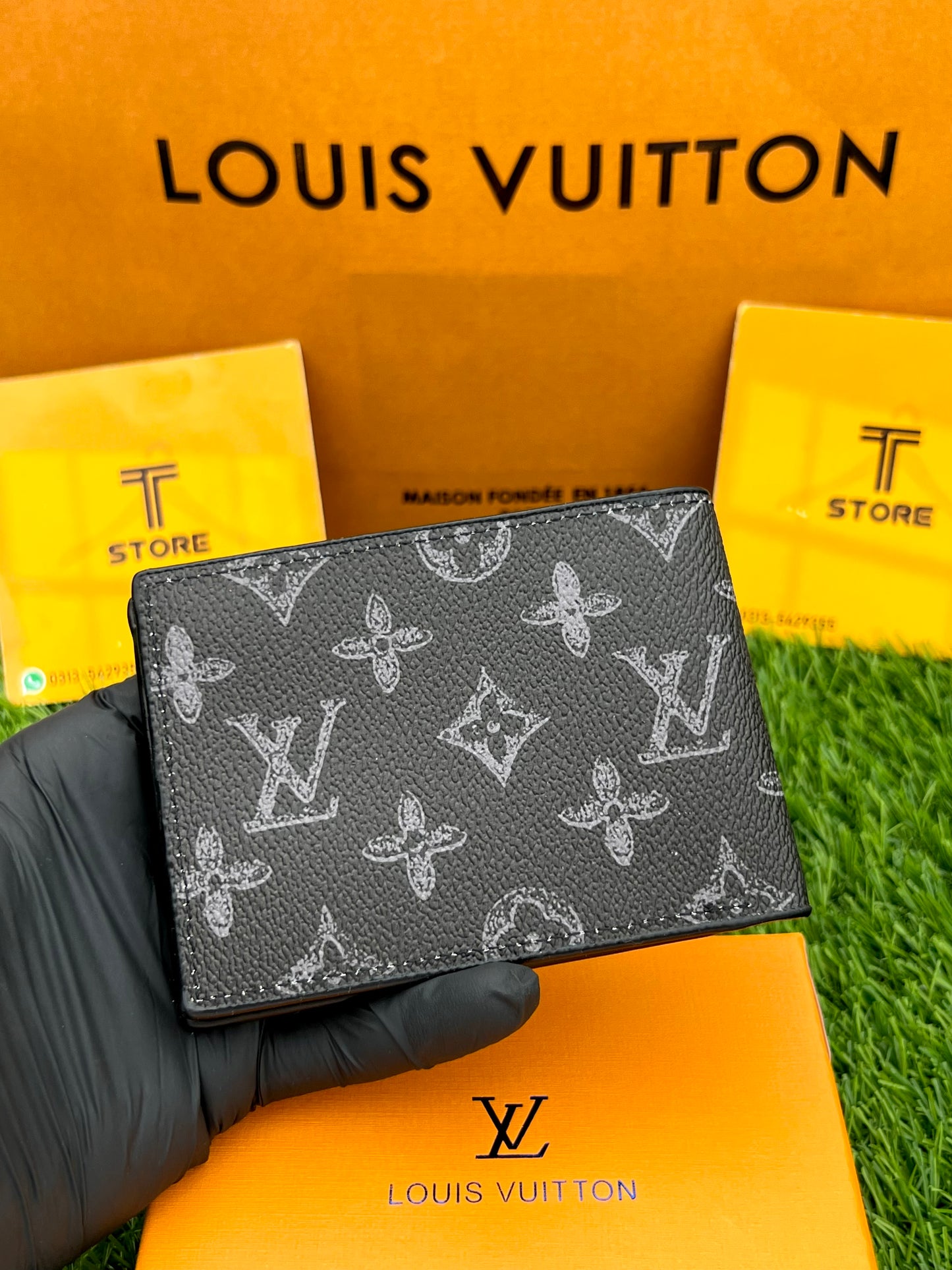 LV Black Flower Printed Wallet