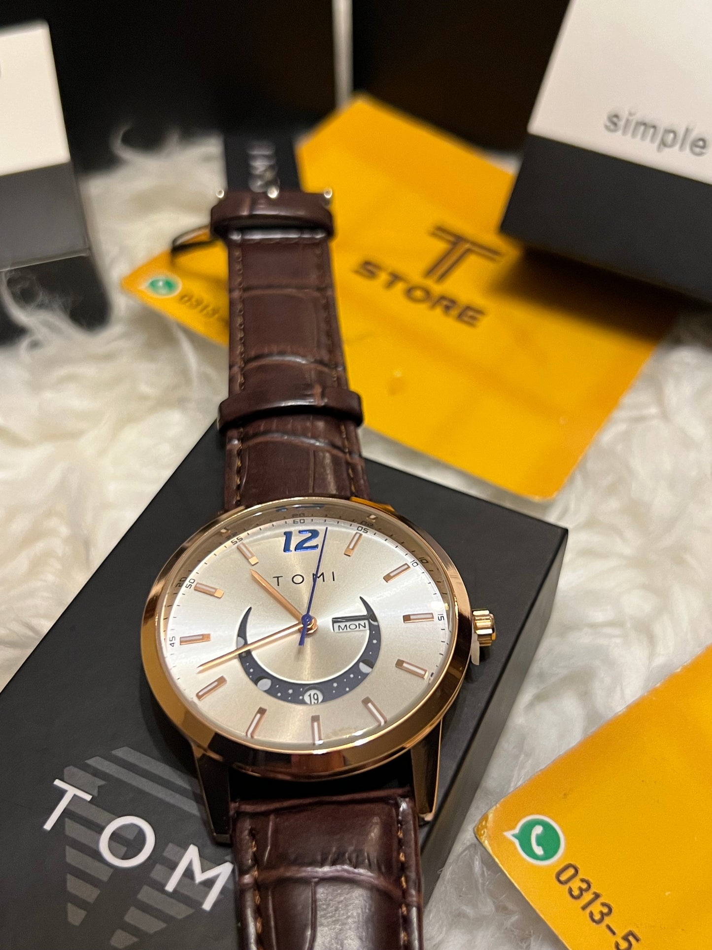 Tomi T-020 Day-Date Men’s Brown Strap Watch
