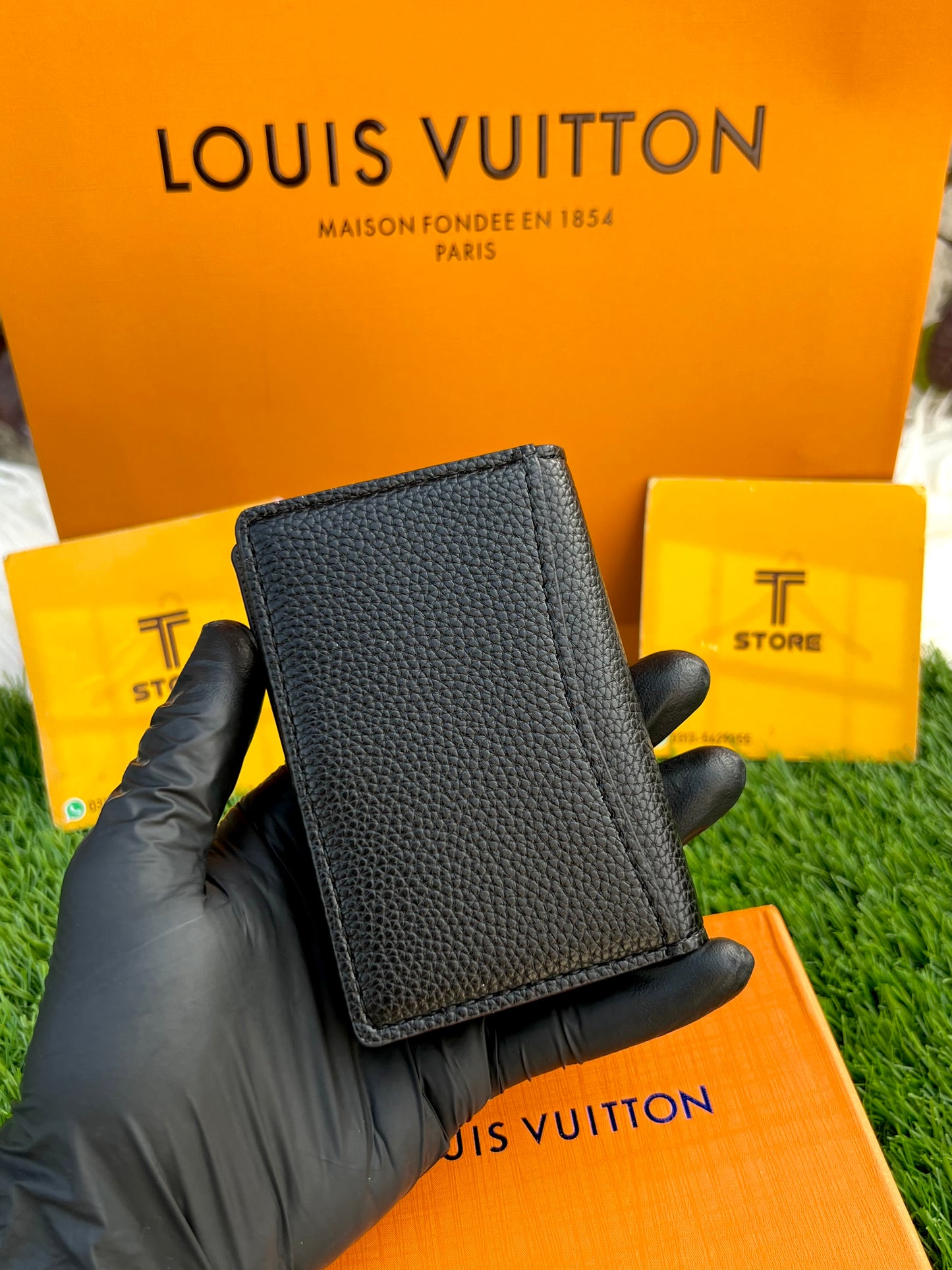 LV Black Plain Logo Pocket Organizer/Cardholder