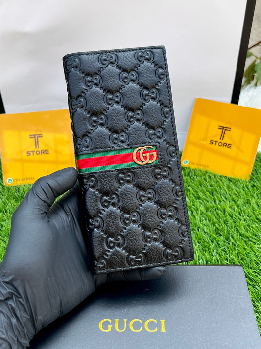 Gucci Black Middle Strip Logo Embossed Genuine Leather Long Wallet