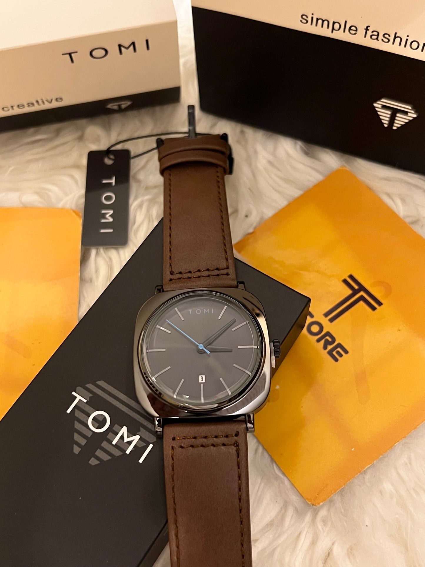 Tomi T-084 Brown Square Dial Wrist Watch for Men