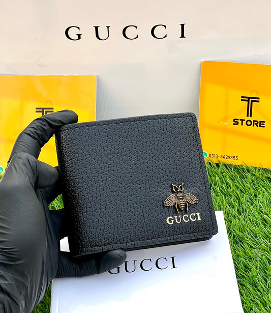 Gucci Bee Logo Black Plain Middle Flap Wallet