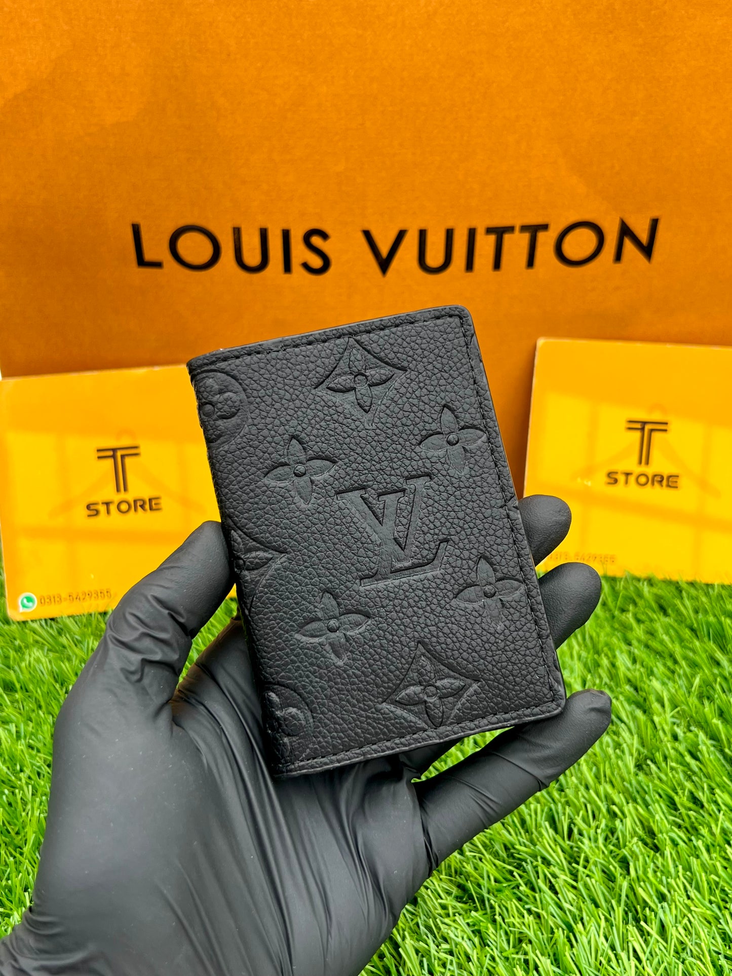 LV Embossed PU Leather Black Pocket Organizer/Cardholder