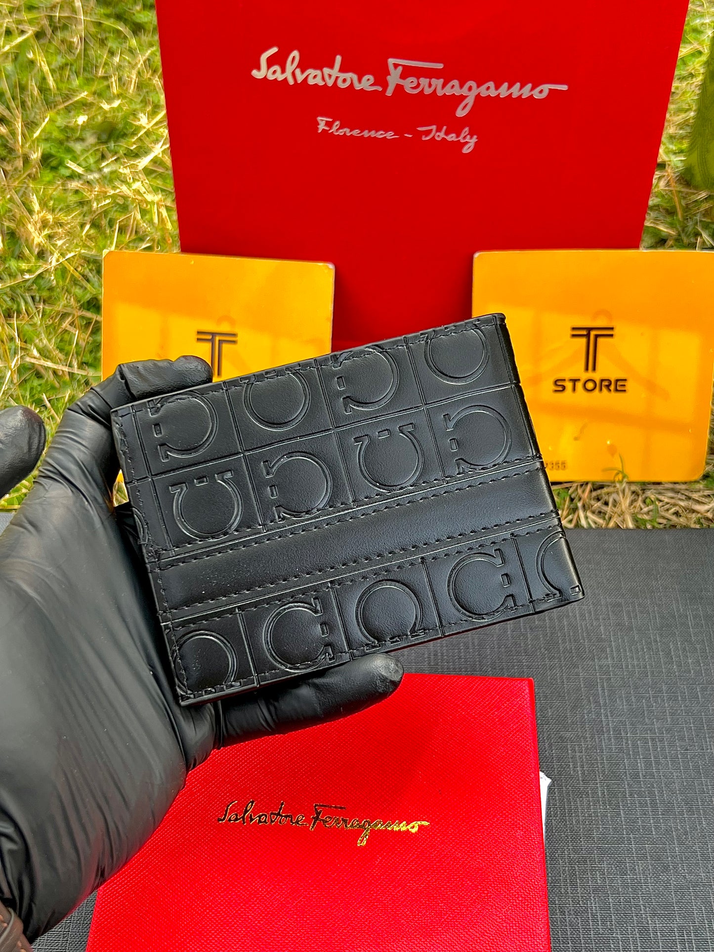 Ferragamo Logo Embossed Black Wallet