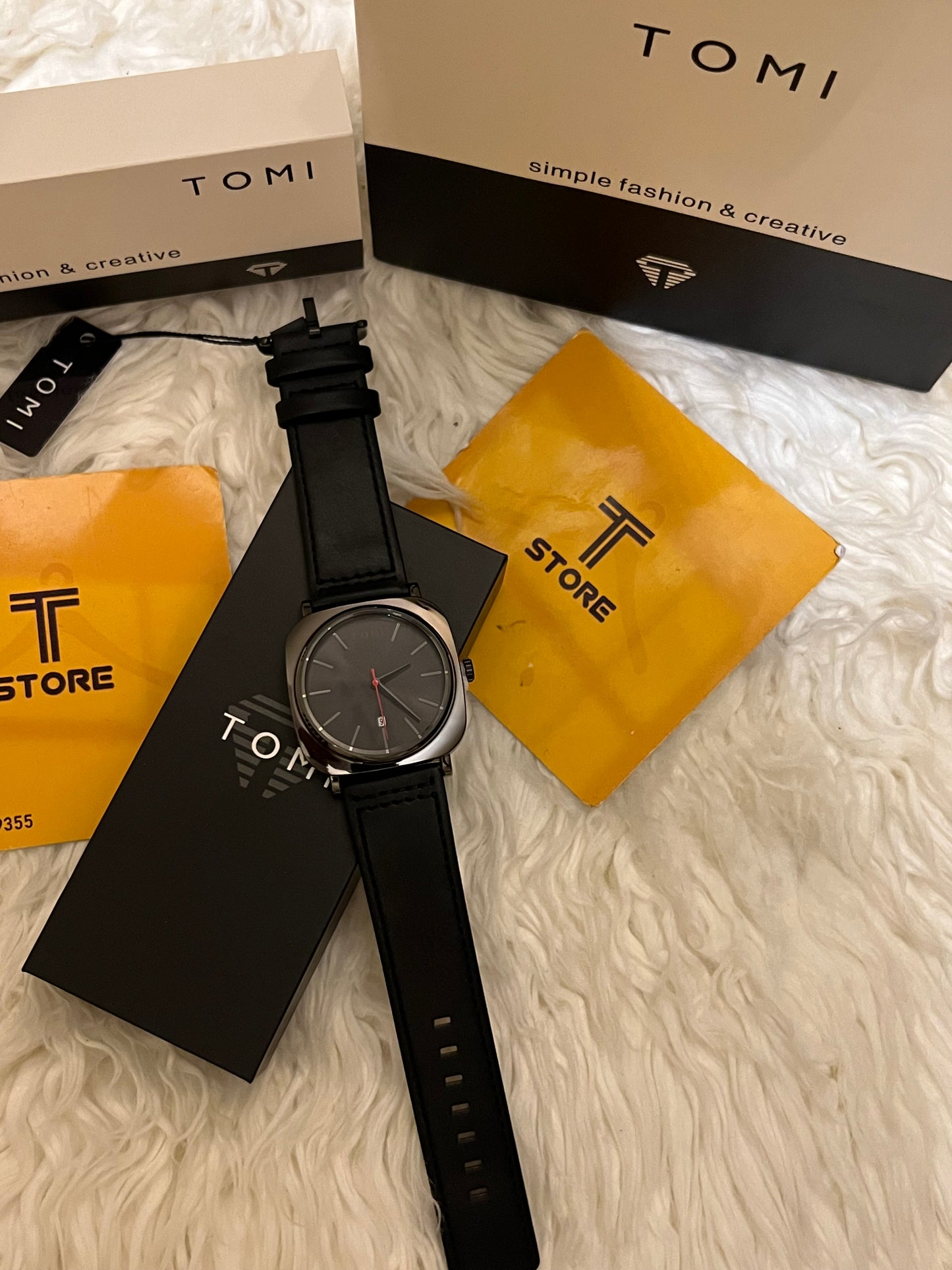 Tomi T-084 Black Square Dial Wrist Watch for Men